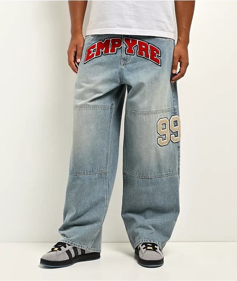 Empyre Double Knee Chenille Blue Wash Ultra Wide Jeans