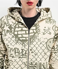 Empyre Ellio Graffiti Cream & Green Zip Hoodie