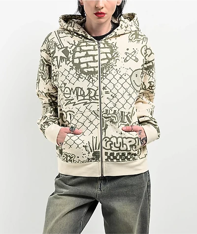 Empyre Ellio Graffiti Cream & Green Zip Hoodie