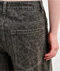 Empyre Extent Animal Print Grey Wash Mid Rise Wide Leg Jeans