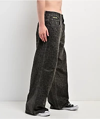 Empyre Extent Animal Print Grey Wash Mid Rise Wide Leg Jeans