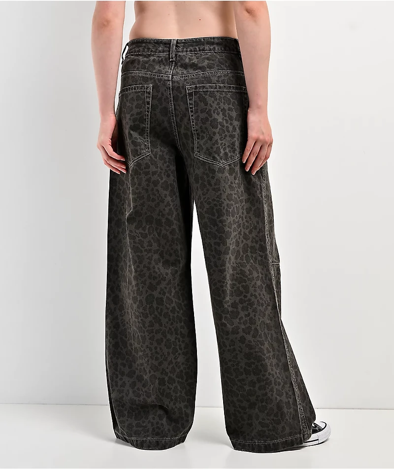Empyre Extent Animal Print Grey Wash Mid Rise Wide Leg Jeans
