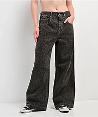 Empyre Extent Animal Print Grey Wash Mid Rise Wide Leg Jeans