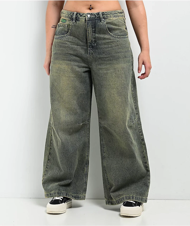 Empyre Extent Petrol Wash Low Rise Wide Leg Jeans