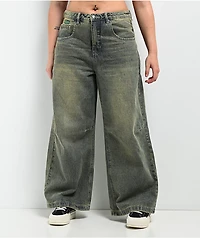 Empyre Extent Petrol Wash Low Rise Wide Leg Jeans