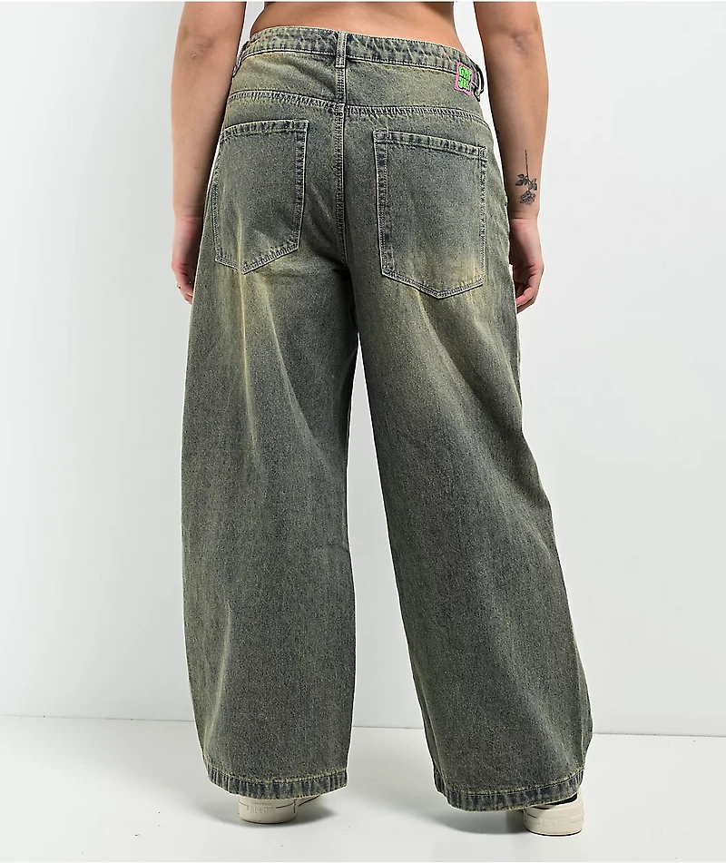 Empyre Extent Petrol Wash Low Rise Wide Leg Jeans