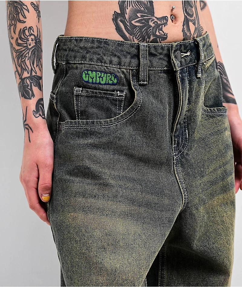 Empyre Extent Petrol Wash Low Rise Wide Leg Jeans