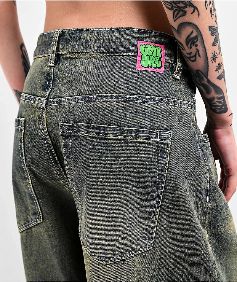 Empyre Extent Petrol Wash Low Rise Wide Leg Jeans
