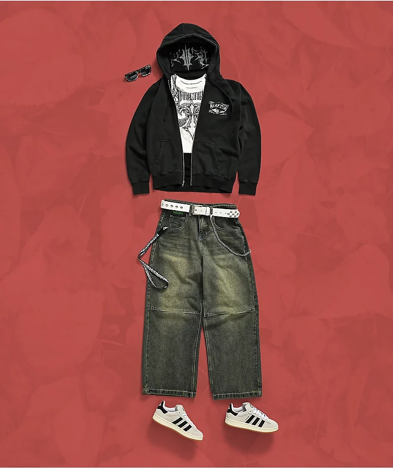 Empyre Extent Petrol Wash Wide Leg Jeans