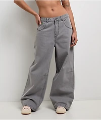 Empyre Extent Pockies Grey Mid Rise Wide Leg Jeans