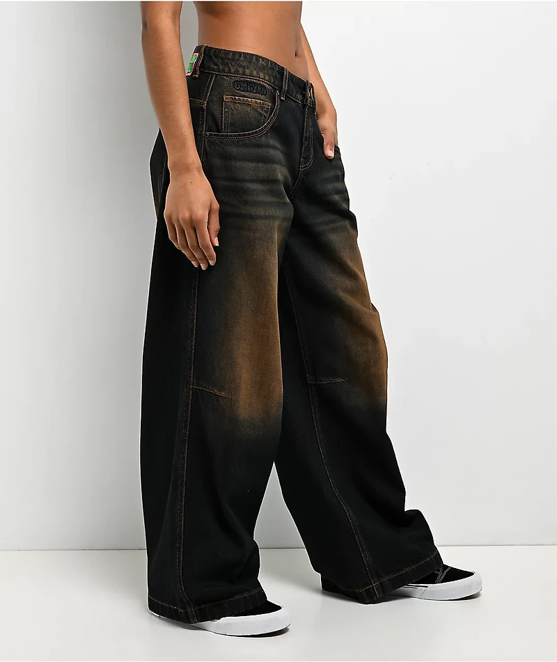 Empyre Extent Sunset Brown Wash Mid Rise Wide Leg Jeans