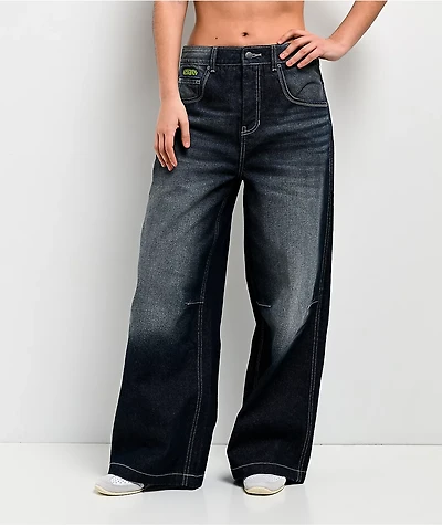 Empyre Extent Twilight Blue Wash Mid Rise Wide Leg Jeans