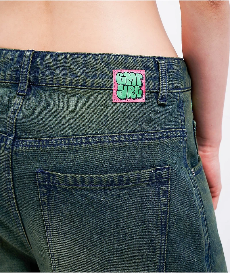 Empyre Extent Willow Green Wash Low Rise Wide Leg Jeans