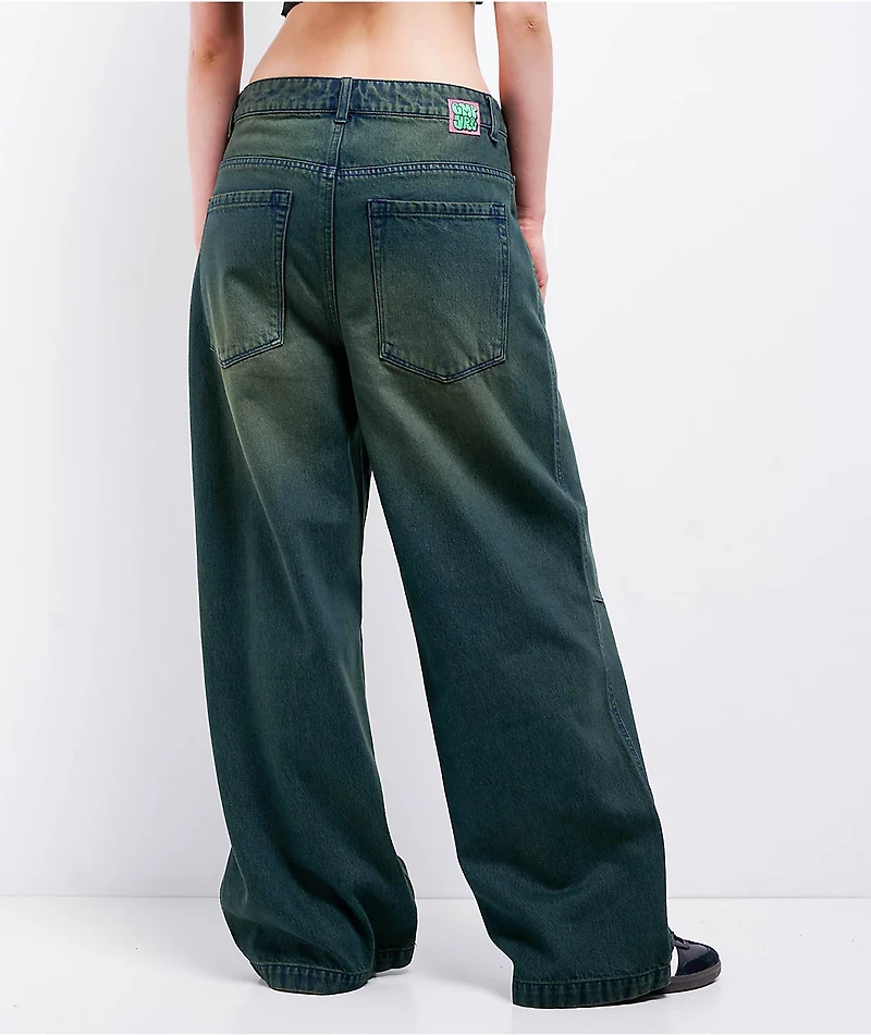 Empyre Extent Willow Green Wash Wide Leg Jeans
