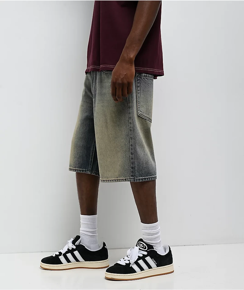 Empyre Faded Blue Wash Loose Fit Skate Shorts