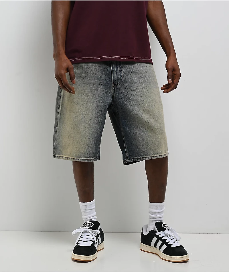 Empyre Faded Blue Wash Loose Fit Skate Shorts