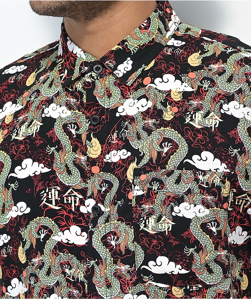 Empyre Feudal Flames Black Short Sleeve Button Up Shirt