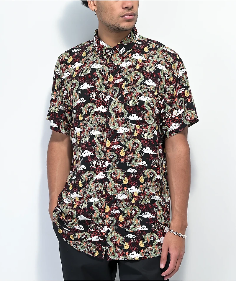 Empyre Feudal Flames Black Short Sleeve Button Up Shirt