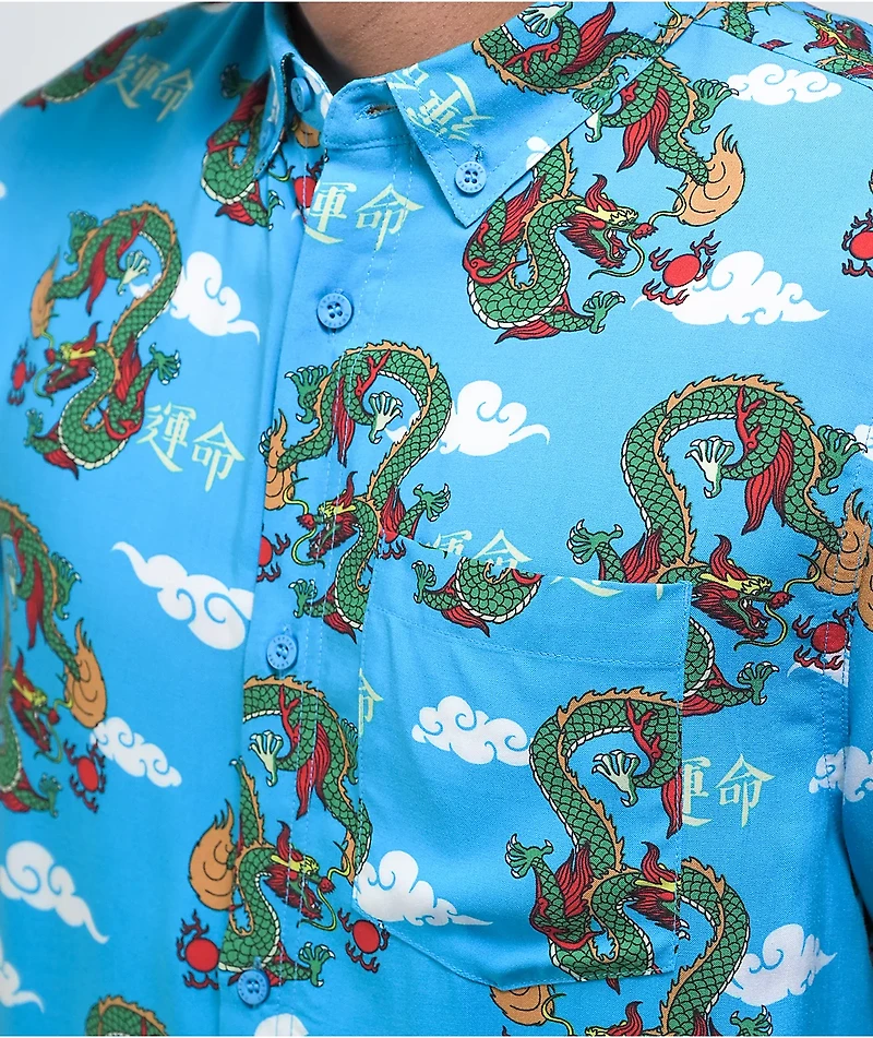 Empyre Feudal Flames Blue Short Sleeve Button Up Shirt