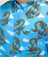 Empyre Feudal Flames Blue Short Sleeve Button Up Shirt