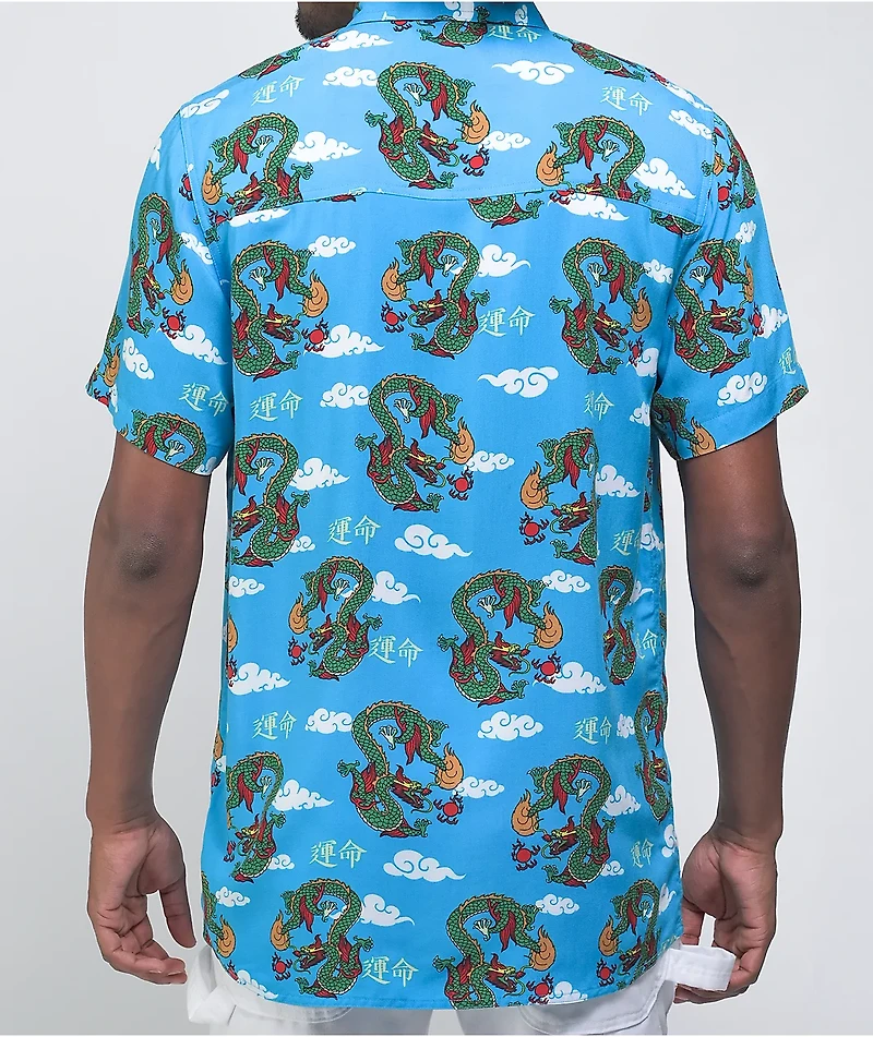 Empyre Feudal Flames Blue Short Sleeve Button Up Shirt