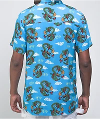 Empyre Feudal Flames Blue Short Sleeve Button Up Shirt