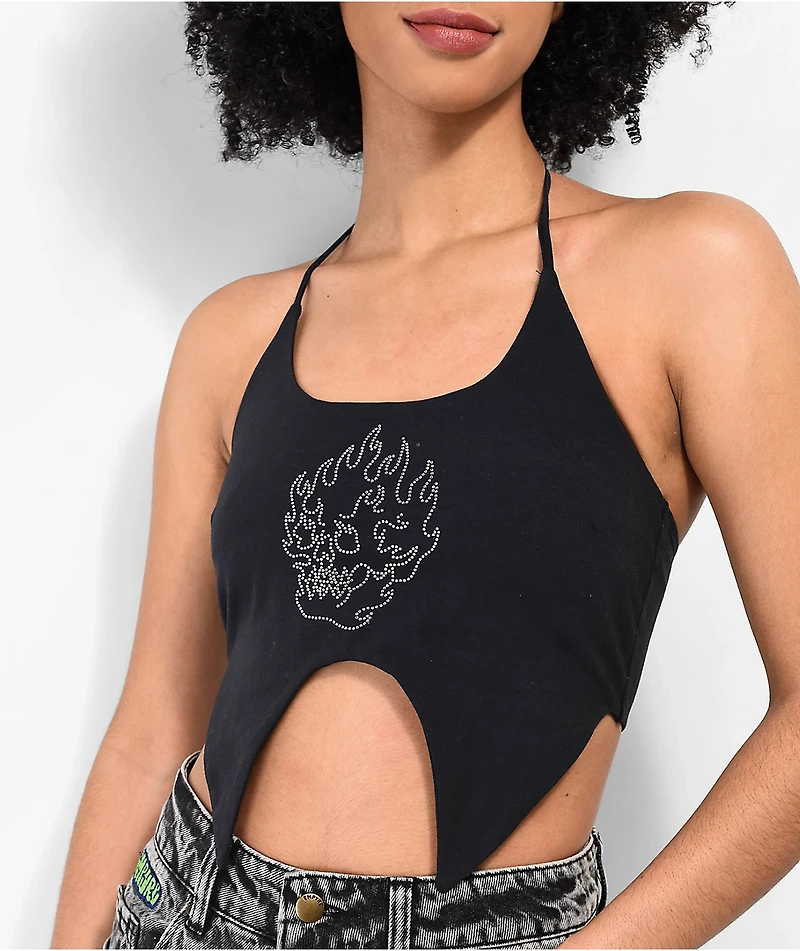 Empyre Flora Rhinestone Black Halter Top