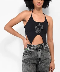 Empyre Flora Rhinestone Black Halter Top