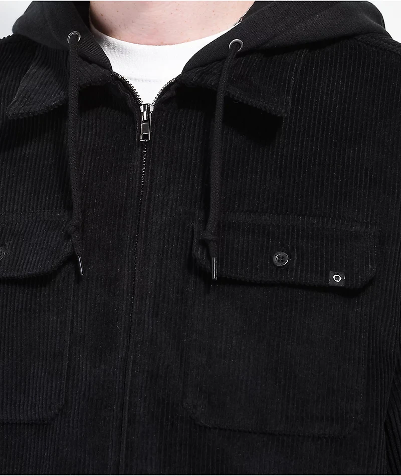 Empyre Fluke Black Corduroy Long Sleeve Hooded Shirt