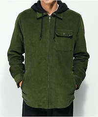 Empyre Fluke Green Hooded Corduroy Woven Long Sleeve Shirt
