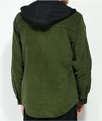 Empyre Fluke Green Hooded Corduroy Woven Long Sleeve Shirt