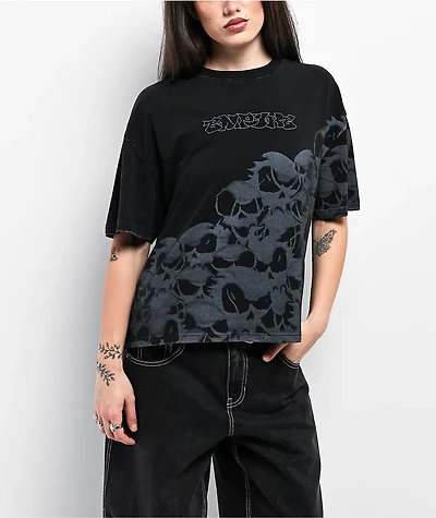 Empyre Frances Skulls Black Wash Boxy T-Shirt