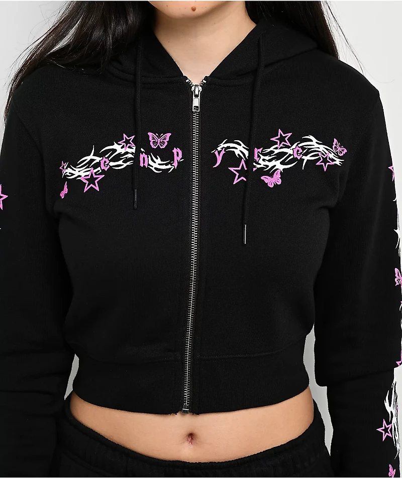 Empyre Girl At A Concert Black Crop Zip Hoodie