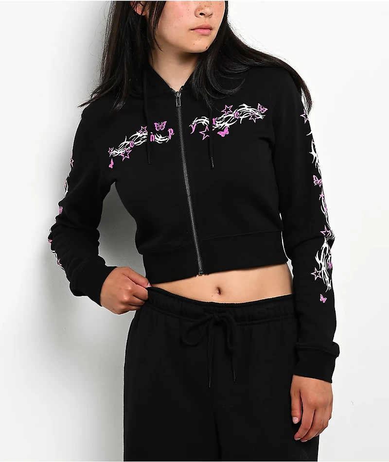 Empyre Girl At A Concert Black Crop Zip Hoodie