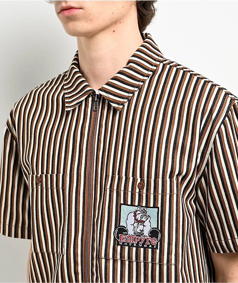 Empyre Glen Black, White & Brown Stripe Short Sleeve Zip Shirt