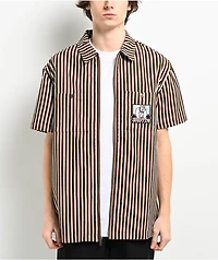 Empyre Glen Black, White & Brown Stripe Short Sleeve Zip Shirt