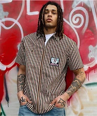 Empyre Glen Black, White & Brown Stripe Short Sleeve Zip Shirt