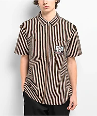 Empyre Glen Black, White & Brown Stripe Short Sleeve Zip Shirt