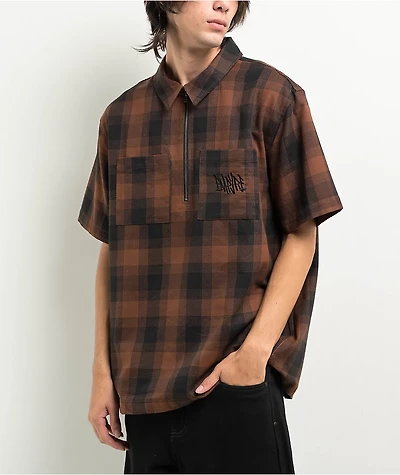 Empyre Glen Brown & Black Plaid Quarter Zip Work Shirt