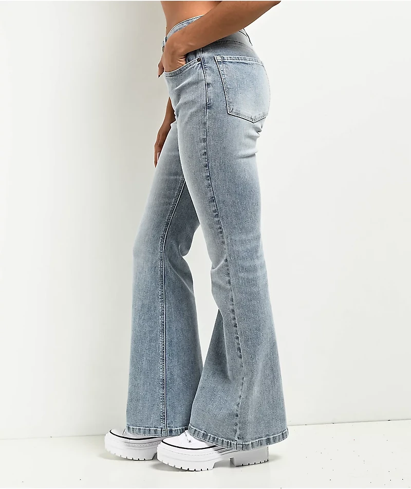 Empyre Glimmer Blossom Light Blue Wash Mid Rise Flare Jeans