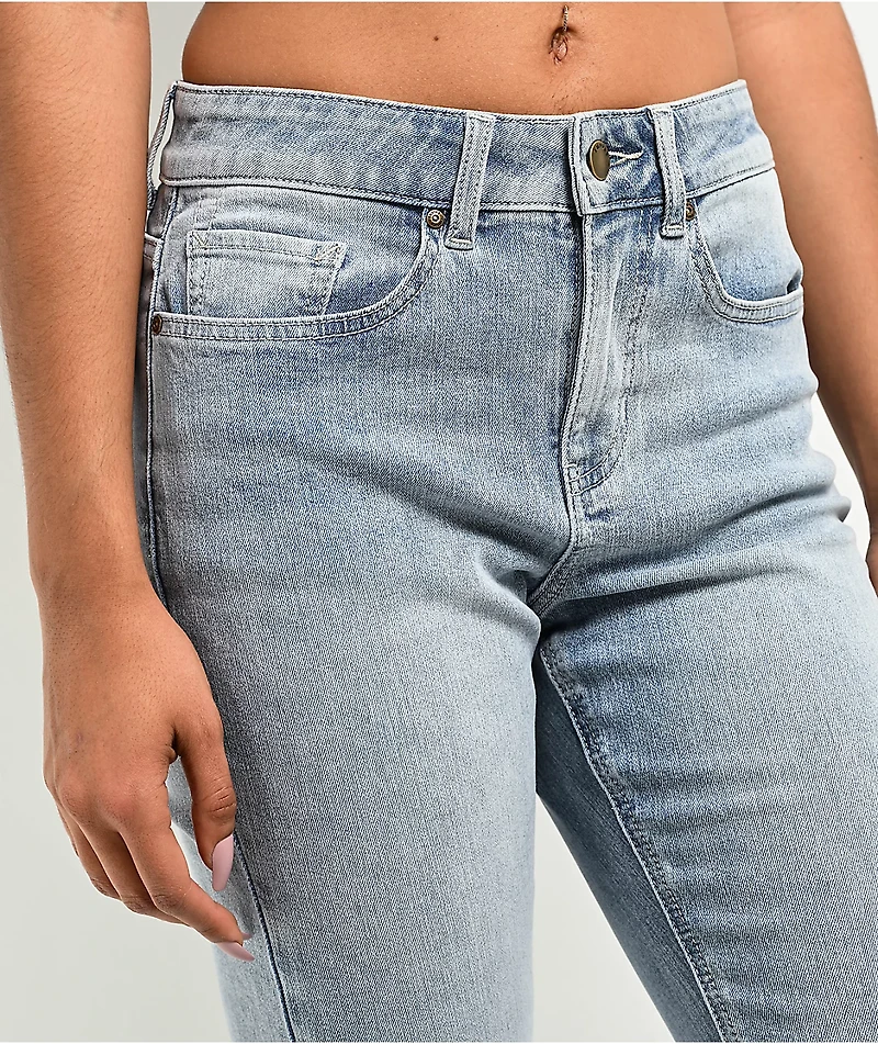 Empyre Glimmer Blossom Light Blue Wash Mid Rise Flare Jeans