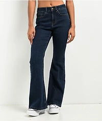 Empyre Glimmer Evening Dark Blue Wash Mid Rise Flare Jeans