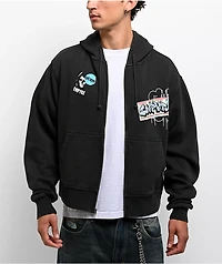 Empyre Graffiti Sign Black Wash Boxy Zip Hoodie