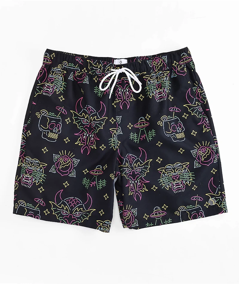 Empyre Grom Neon Lights & Black Board Shorts