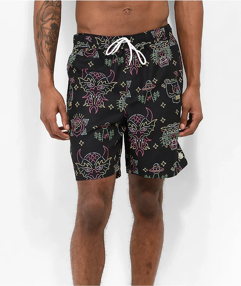 Empyre Grom Neon Lights & Black Board Shorts