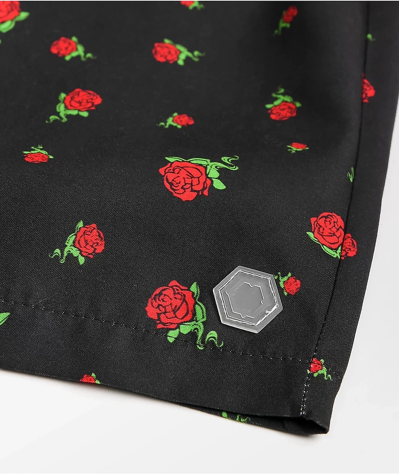 Empyre Grom Roses Black & Red Elastic Waist Board Shorts