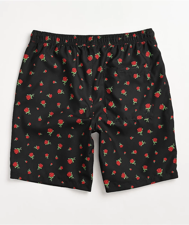 Empyre Grom Roses Black & Red Elastic Waist Board Shorts