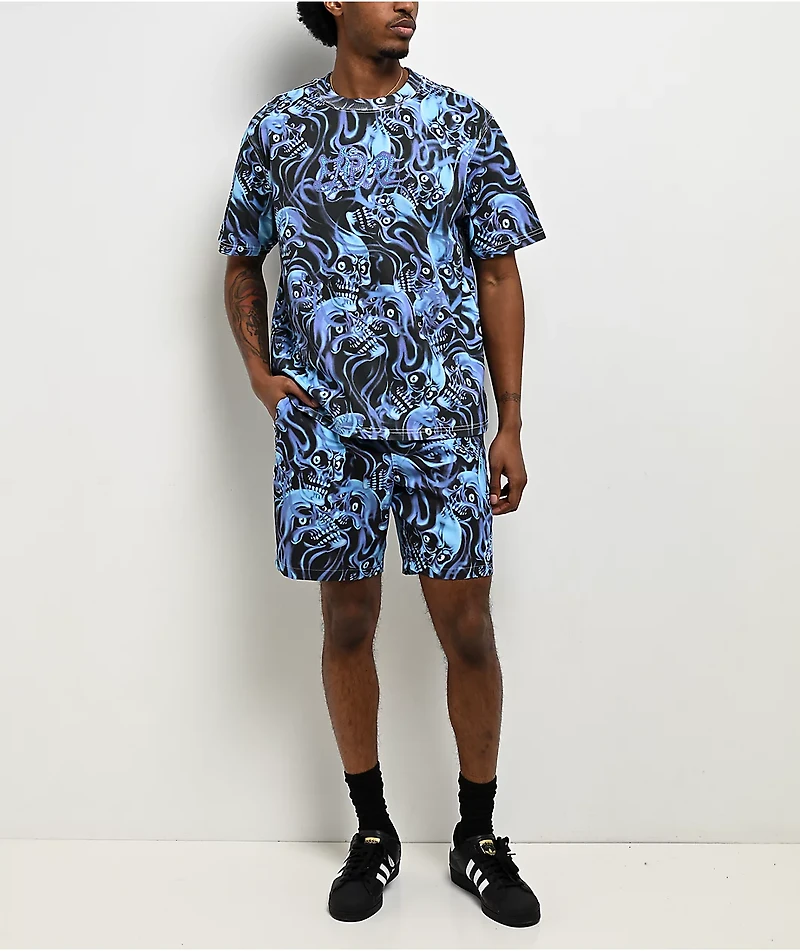 Empyre Grom Smokeshow Skulls Blue & Black Board Shorts