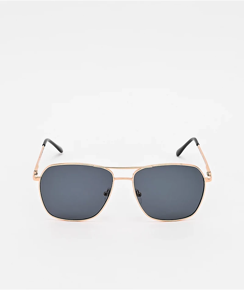Empyre Hayes Black & Gold Square Pilot Sunglasses