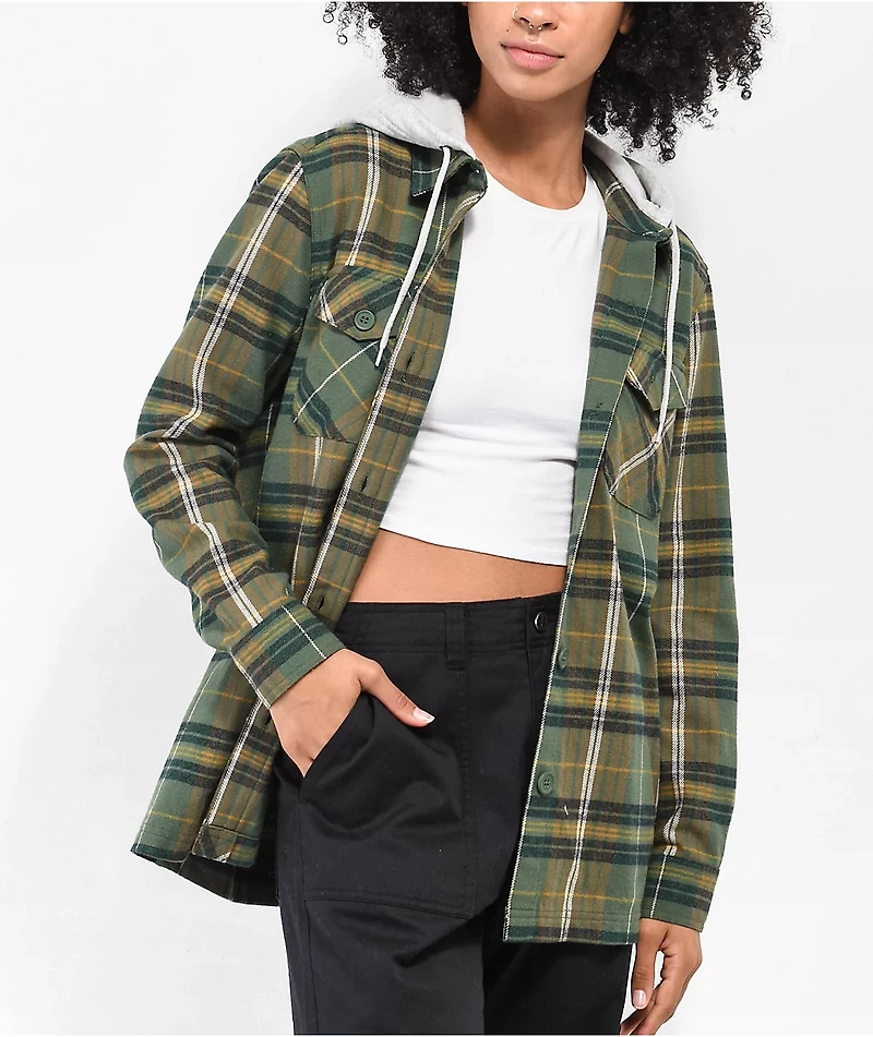 Empyre Holly Yin Yang Green & Grey Hooded Flannel Shirt
